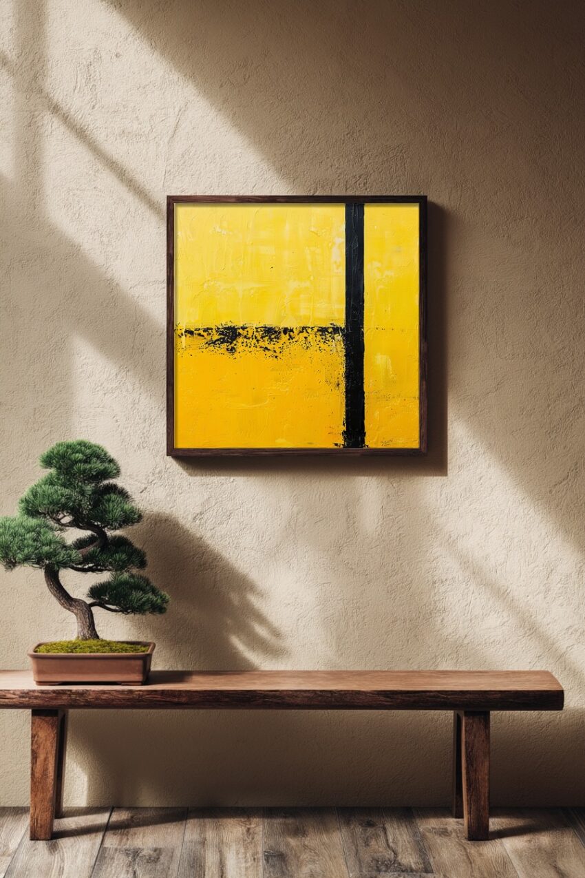 Malerei Poster Gelb schwarz abstrakt minimalistisch