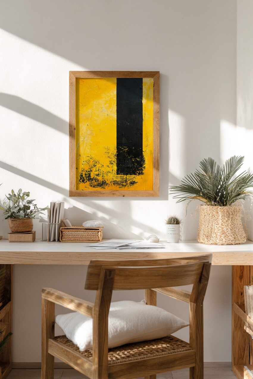 Abstrakt Poster Schwarzer Streifen gelb minimalistisch strukturiert