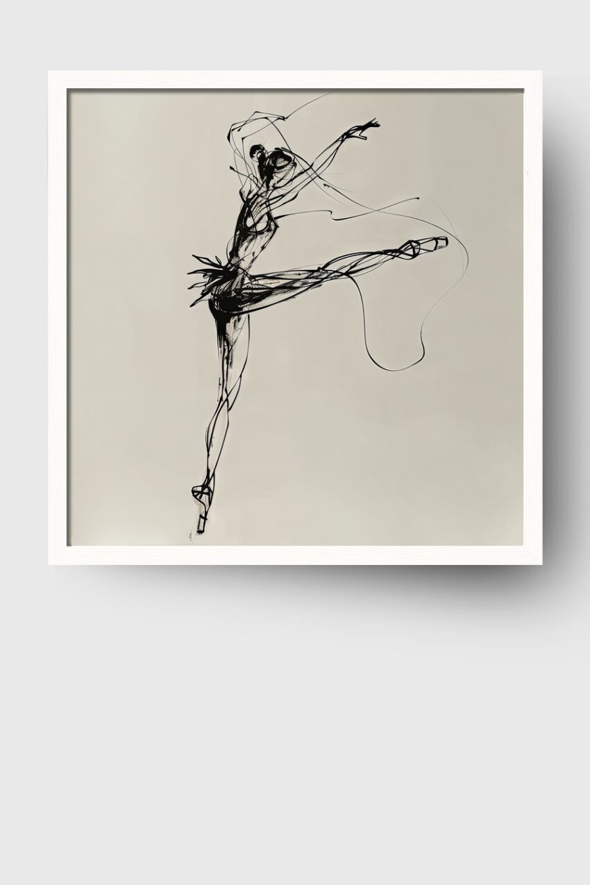 Illustration Poster Ballerina schwarz-weiß dynamisch minimalistisch