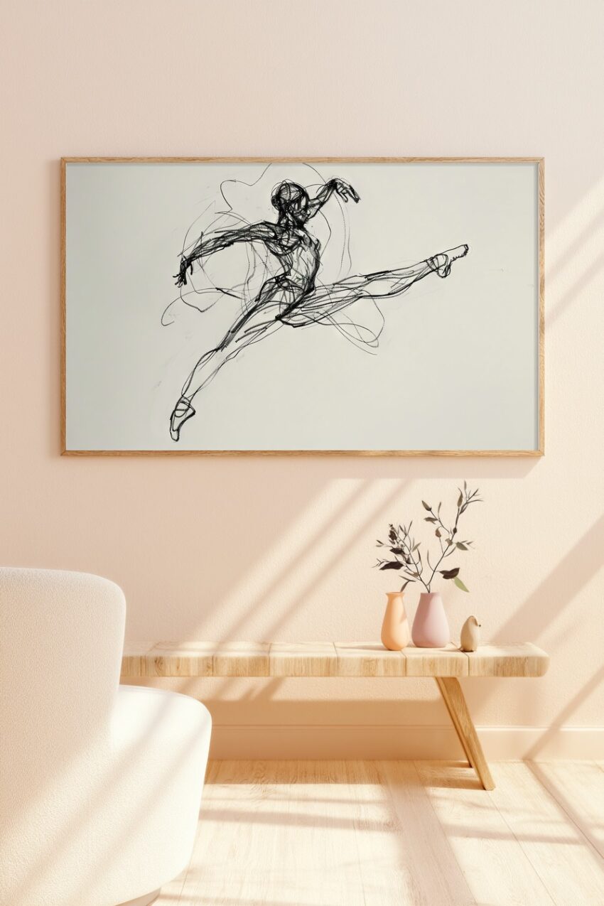 Zeichnung Poster Tänzerin dynamisch schwarz-weiß