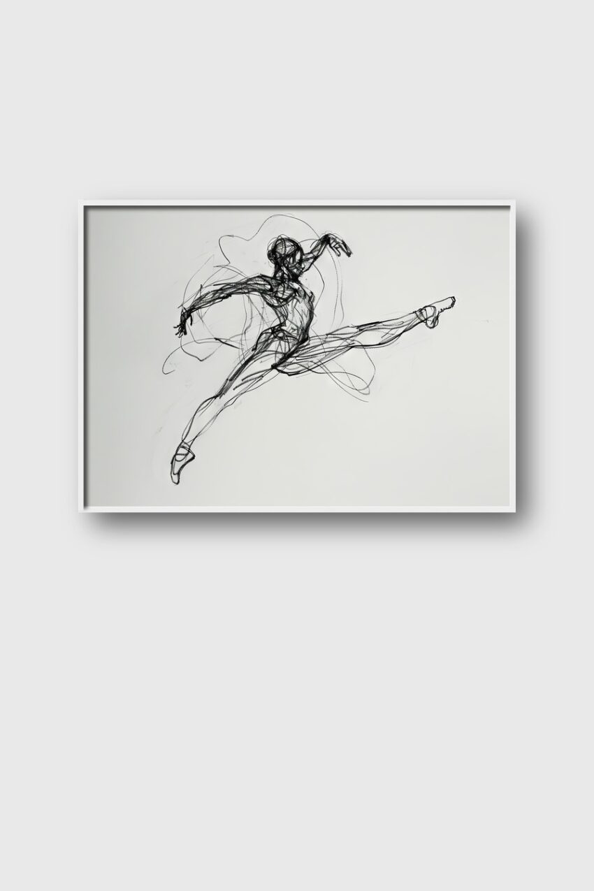 Zeichnung Poster Tänzerin dynamisch schwarz-weiß