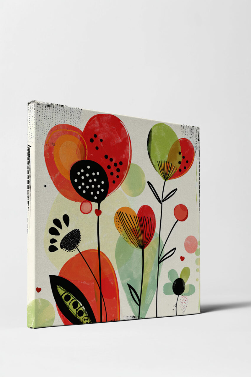 Digitale Kunst Poster Blumen Herzpunkte Rot Orange Schwarz