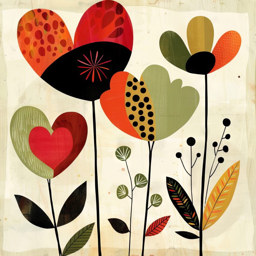 Digitale Kunst Poster Blumenform gepunktet rot grün