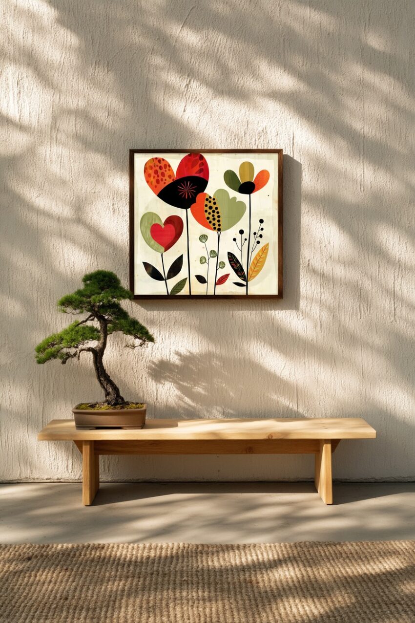 Digitale Kunst Poster Blumenform gepunktet rot grün