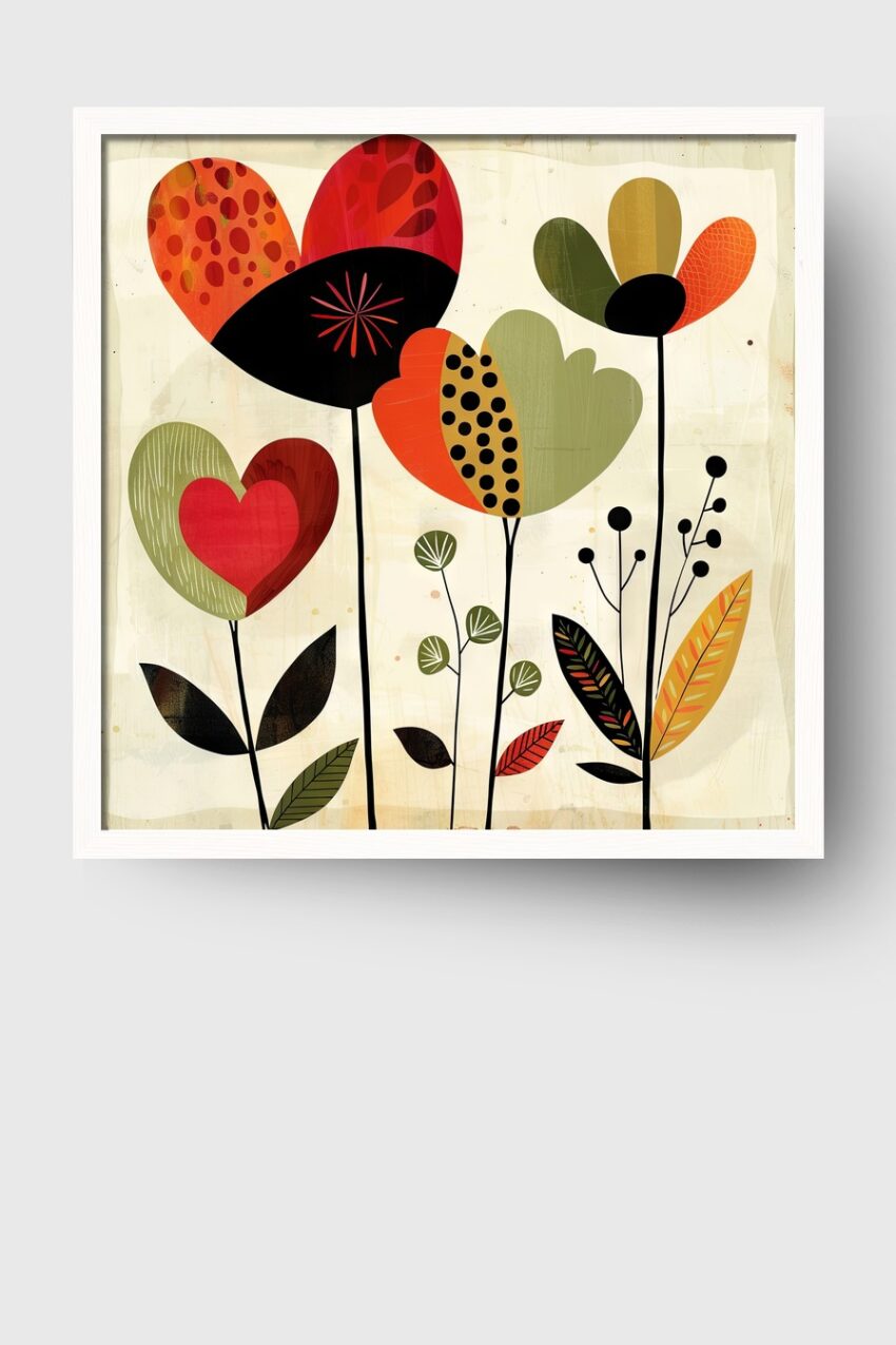 Digitale Kunst Poster Blumenform gepunktet rot grün