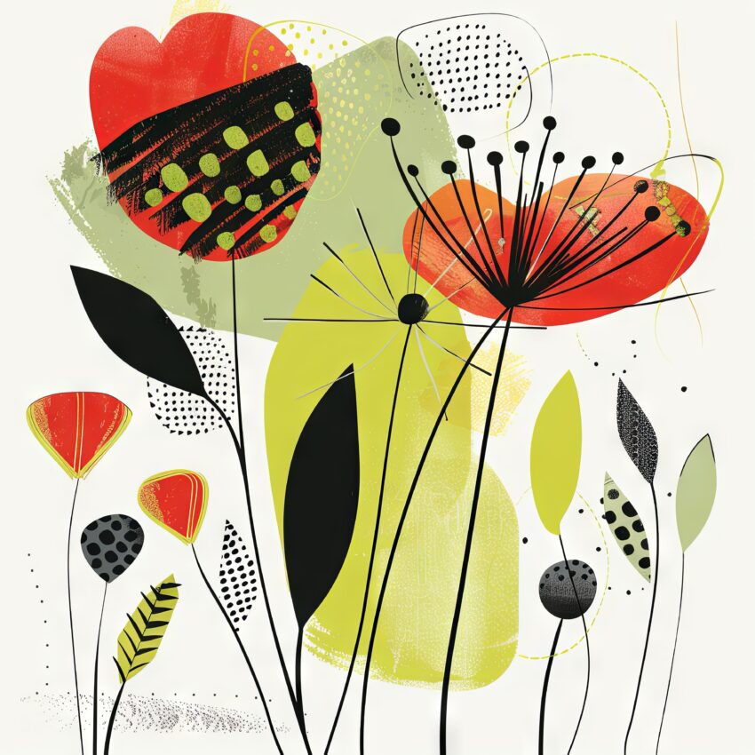 Illustration Poster Blumen abstrakt rot grün schwarz