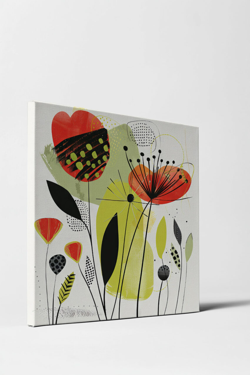 Illustration Poster Blumen abstrakt rot grün schwarz