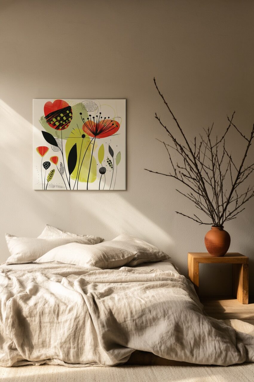 Illustration Poster Blumen abstrakt rot grün schwarz