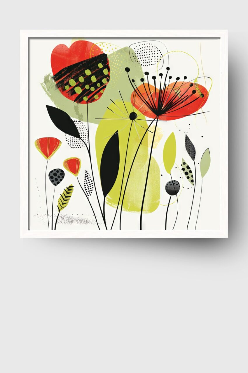 Illustration Poster Blumen abstrakt rot grün schwarz