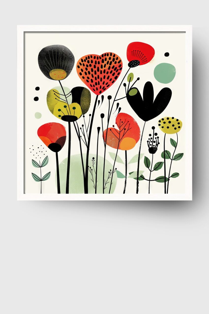 Grafik Poster Blumenform abstrakt bunt schwarz