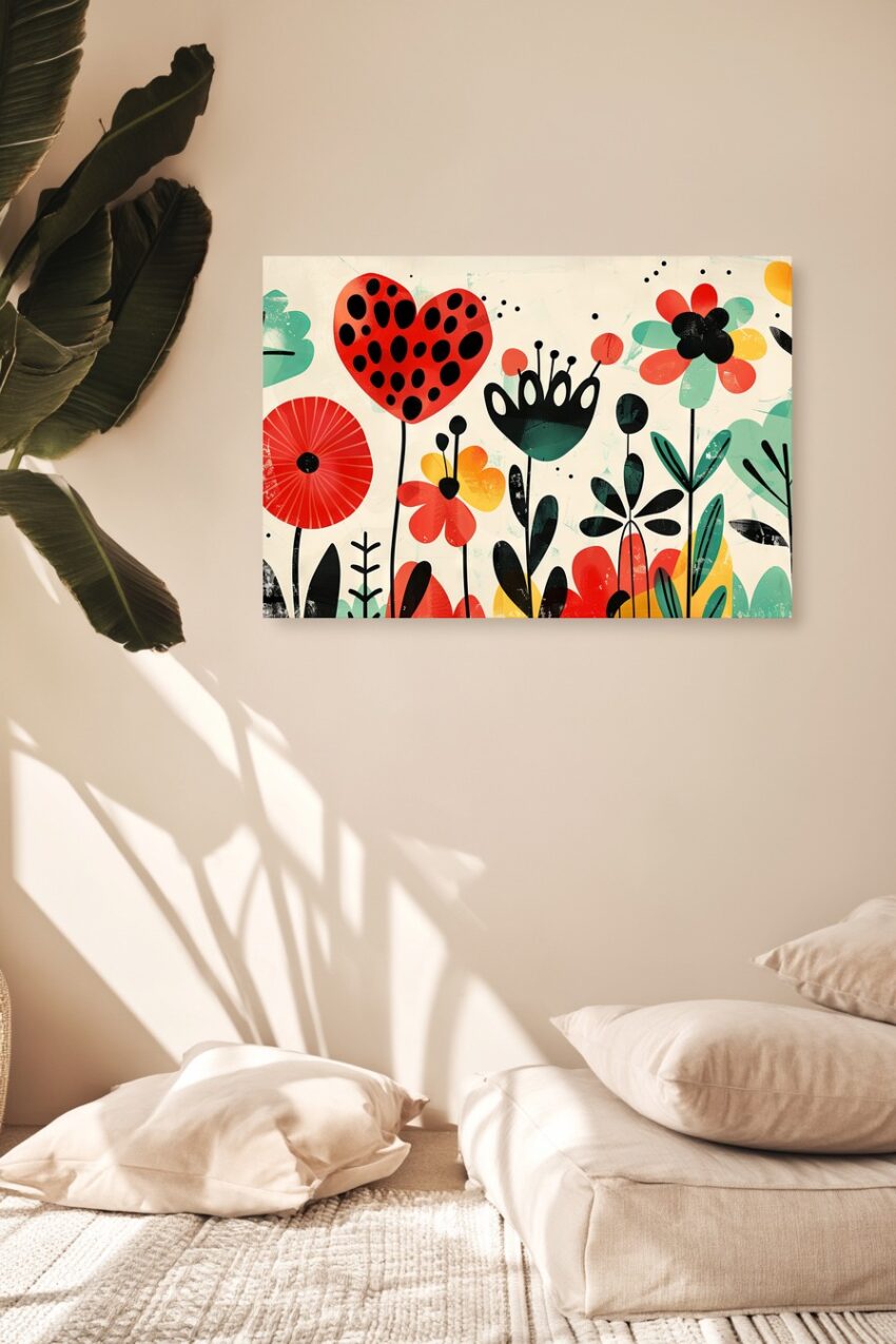 Grafik Poster Herzblume bunt stilisiert