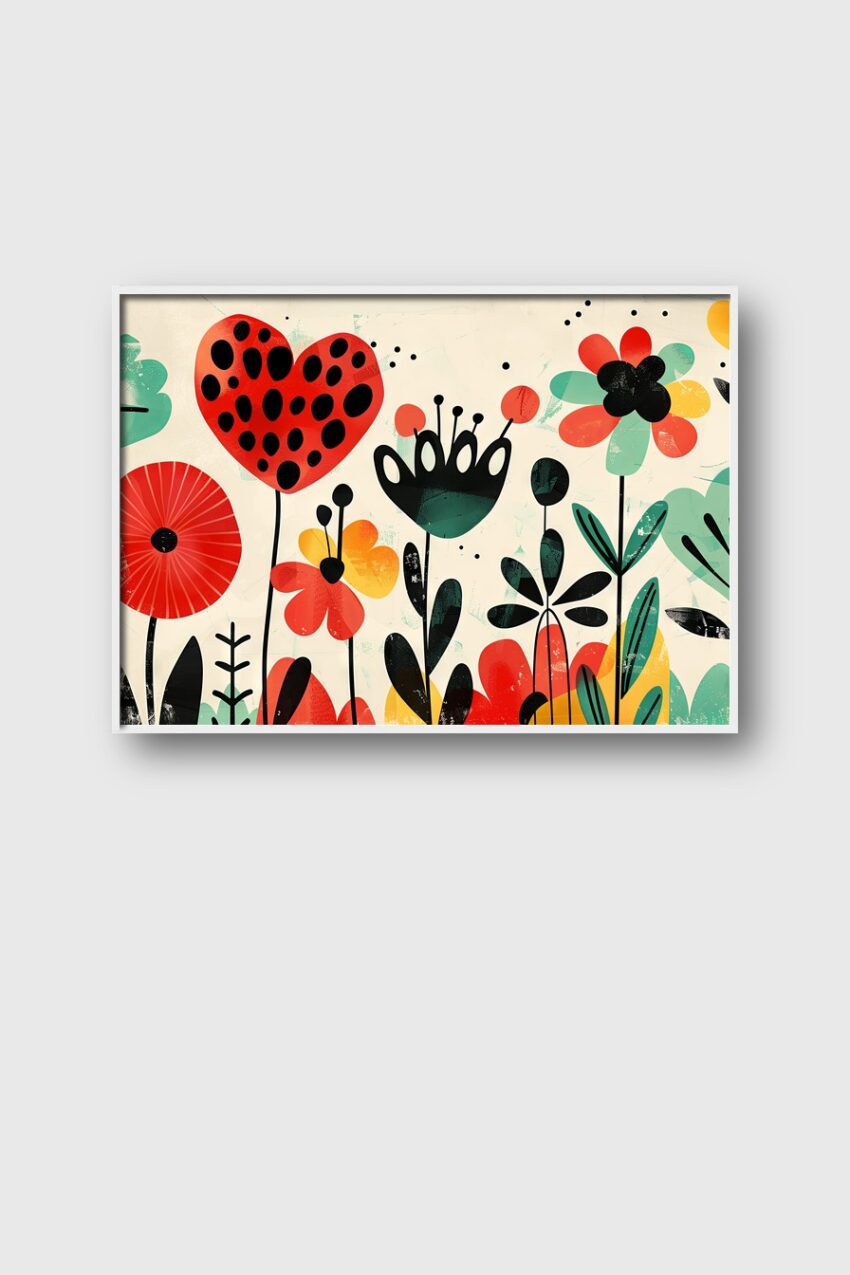 Grafik Poster Herzblume bunt stilisiert