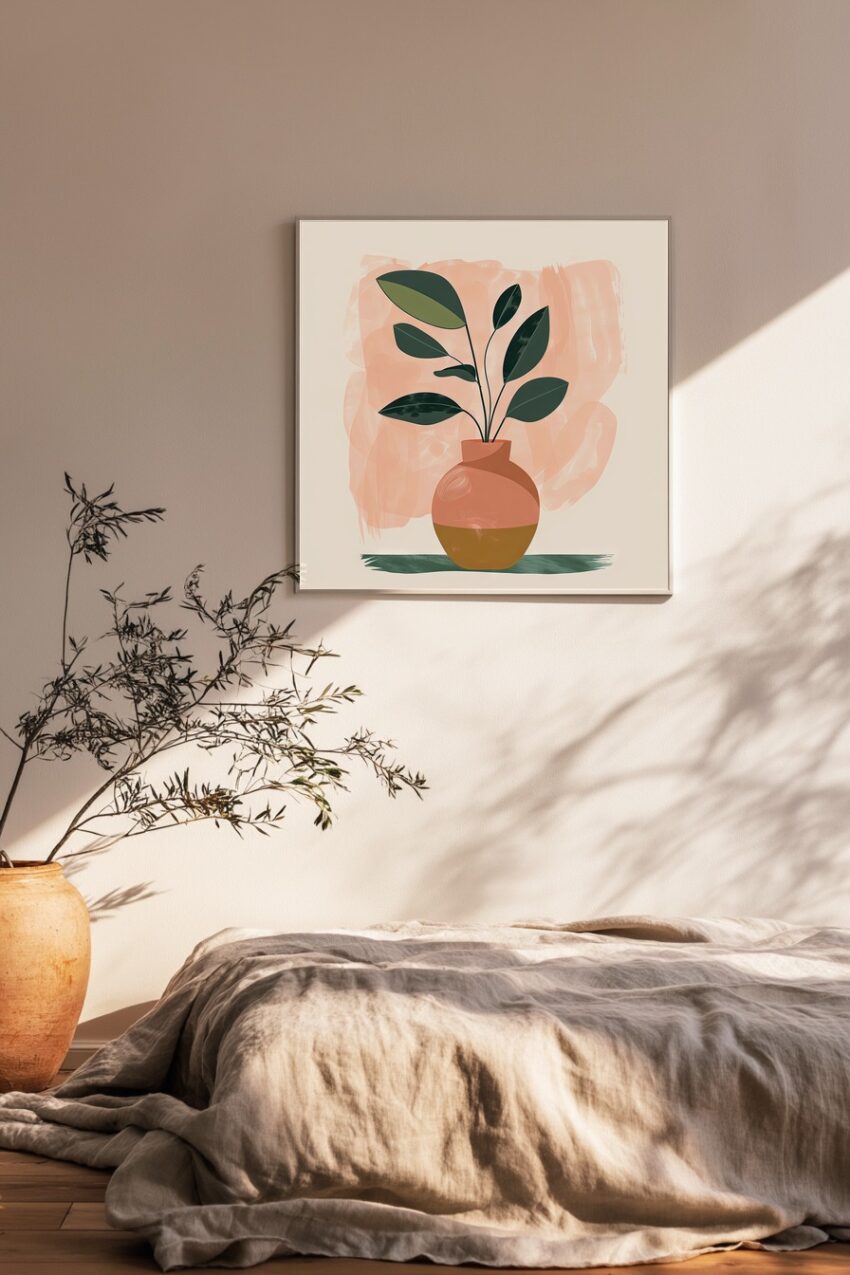 Illustration Poster Vase grün braun minimalistisch