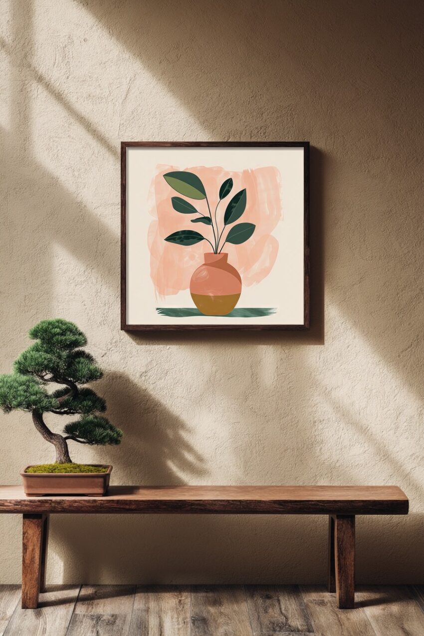 Illustration Poster Vase grün braun minimalistisch