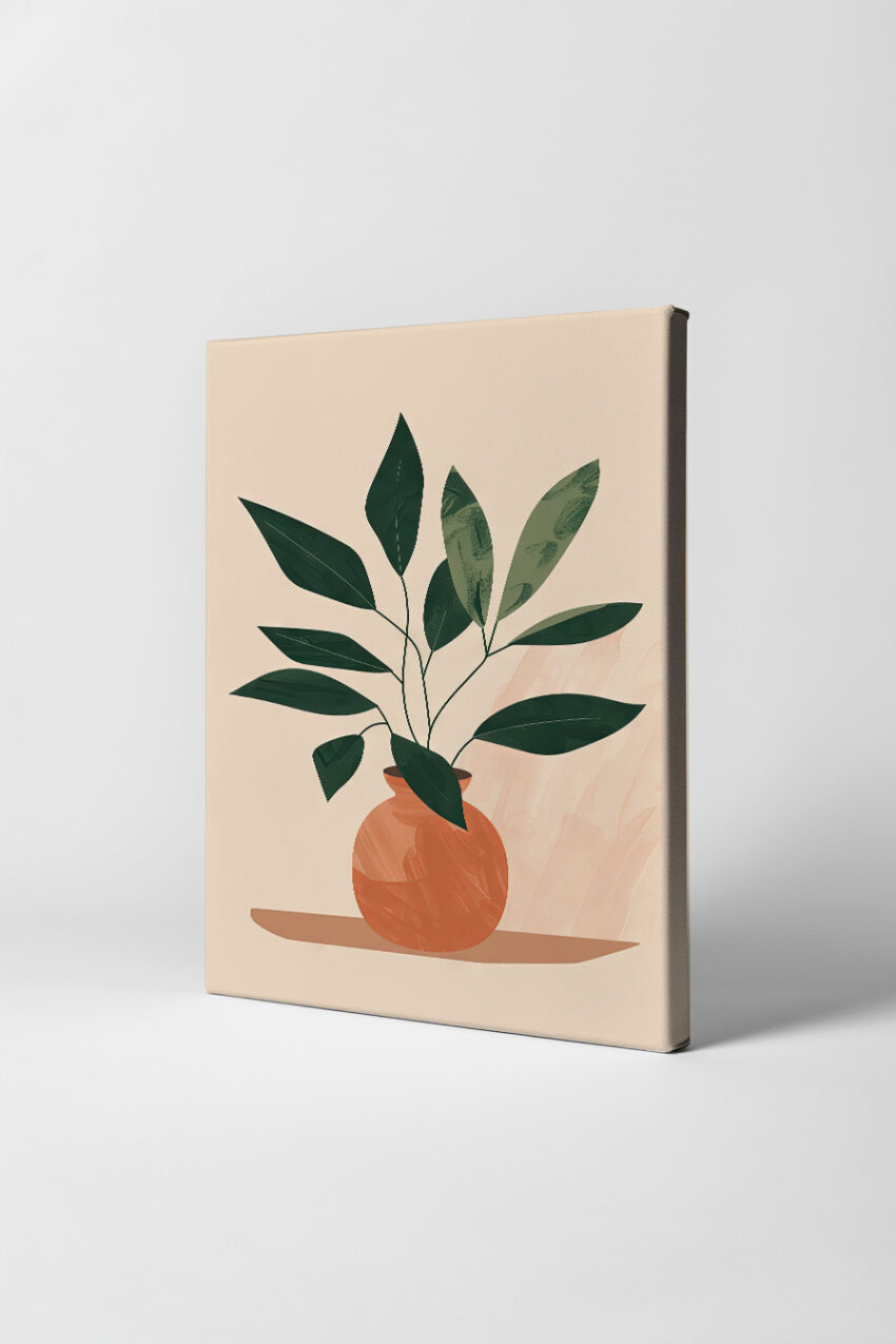 Illustration Poster Topfpflanze grüne Blätter minimalistisch orange