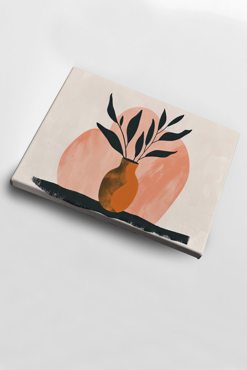 Illustration Poster Vase Blätter orange schwarz minimalistisch