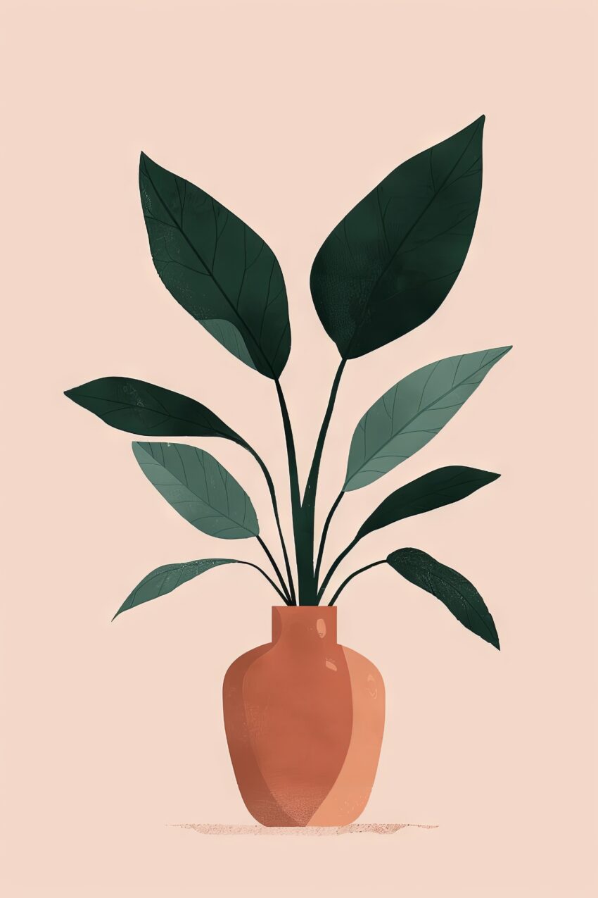Digitale Kunst Poster Pflanze Vase grün terrakotta minimalistisch