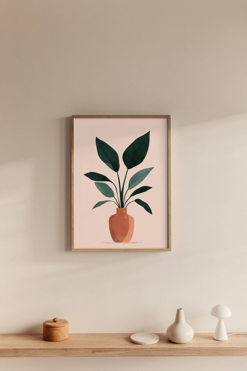 Digitale Kunst Poster Pflanze Vase grün terrakotta minimalistisch