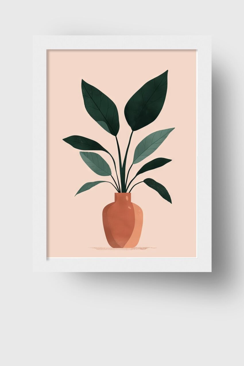 Digitale Kunst Poster Pflanze Vase grün terrakotta minimalistisch