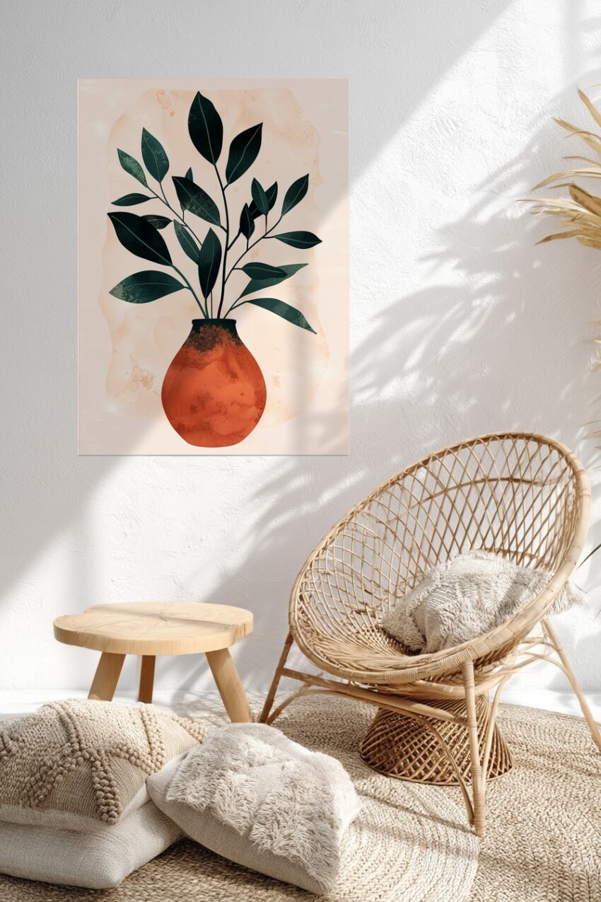 Illustration Poster Pflanze Vase rot grün minimalistisch