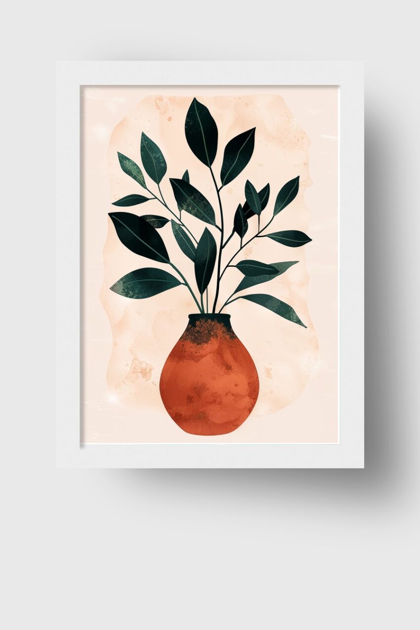 Illustration Poster Pflanze Vase rot grün minimalistisch