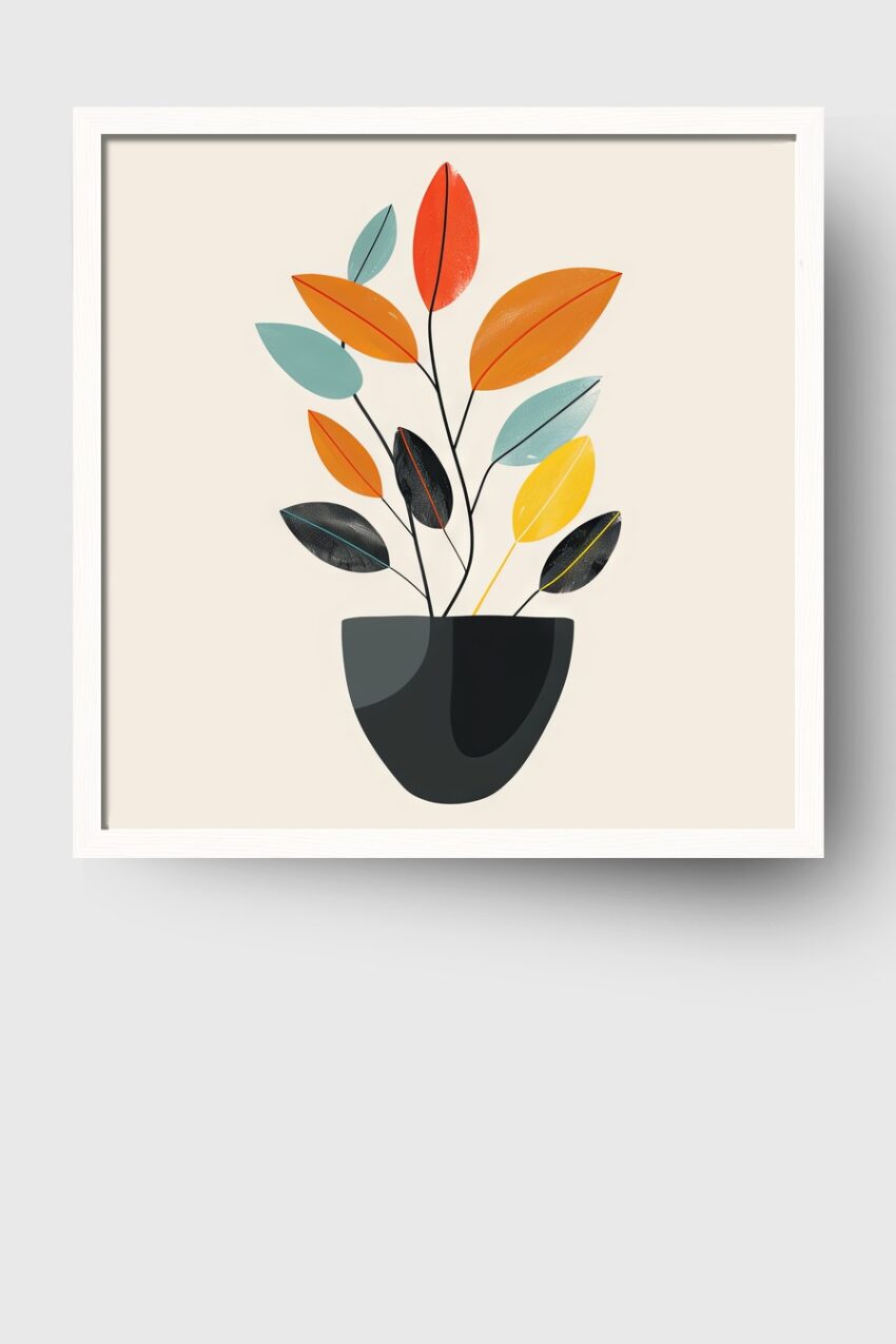 Grafikdesign Poster Pflanze Blätter bunt reduziert