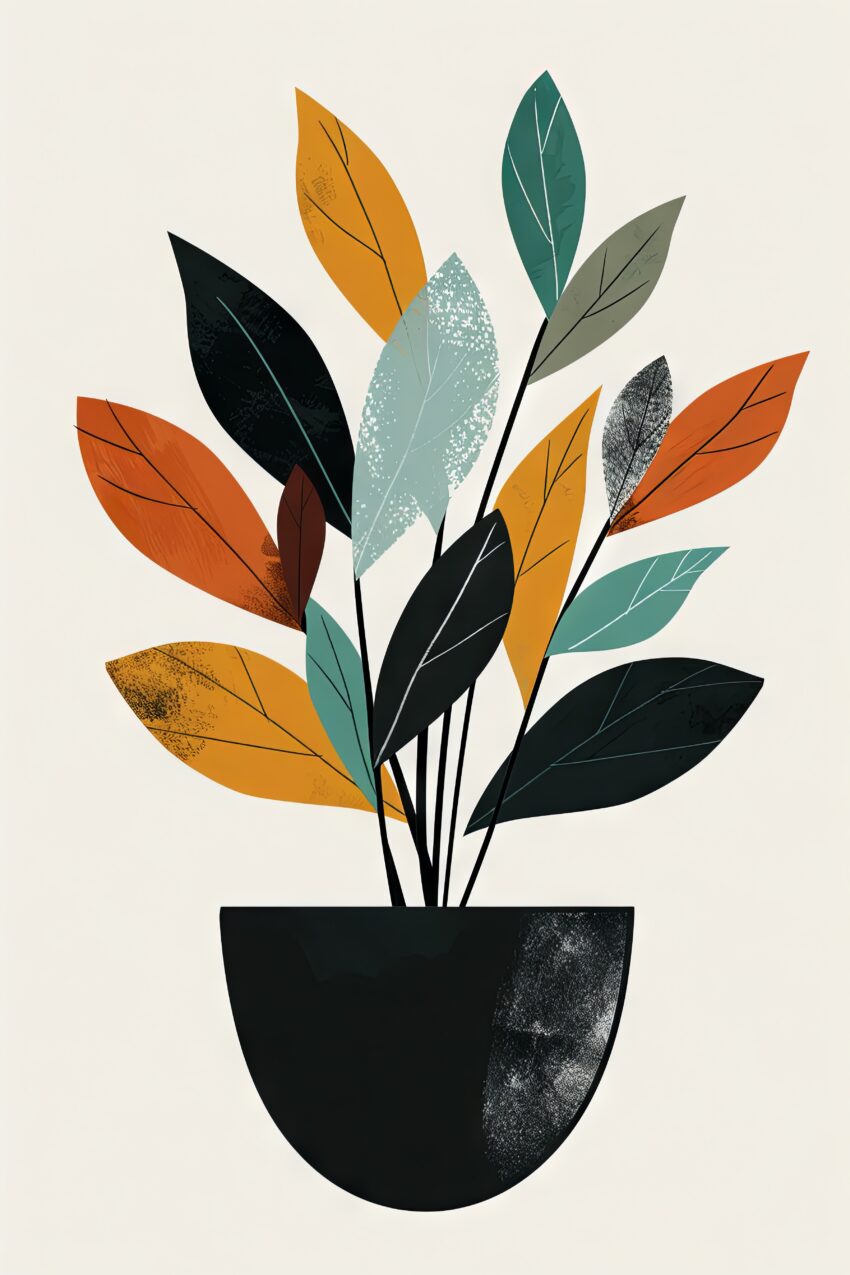 Illustration Poster Pflanze bunte Blätter minimalistisch