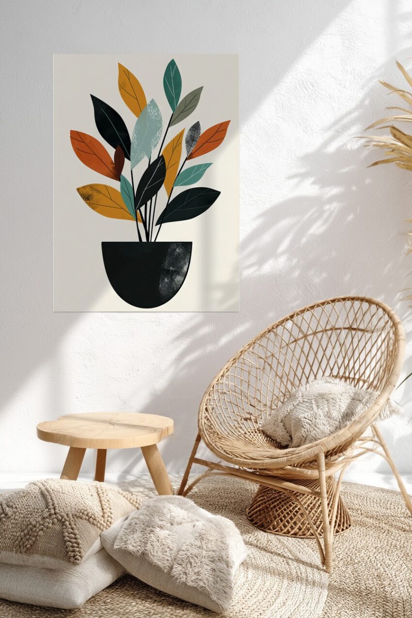 Illustration Poster Pflanze bunte Blätter minimalistisch