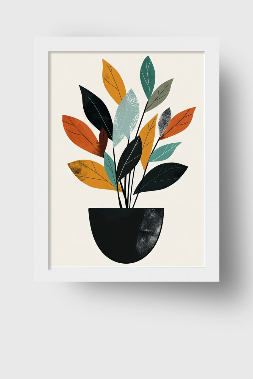 Illustration Poster Pflanze bunte Blätter minimalistisch
