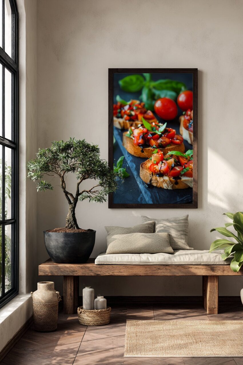 Fotografie Poster Bruschetta Tomaten frisch rot grün