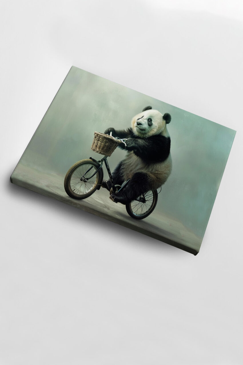 Digitale Kunst Poster Panda Fahrradkorb schwarz-weiß