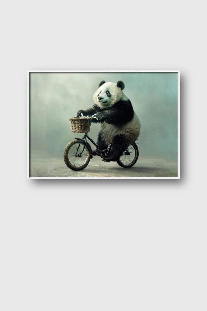 Digitale Kunst Poster Panda Fahrradkorb schwarz-weiß