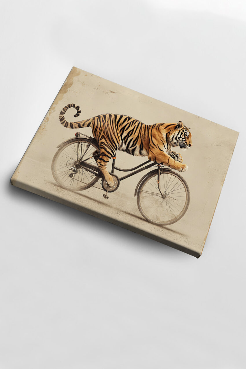 Fotografie Poster Tiger Fahrrad surreal orange schwarz