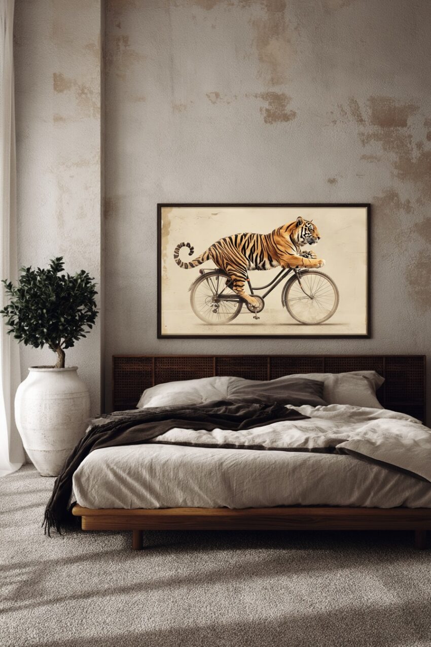 Fotografie Poster Tiger Fahrrad surreal orange schwarz