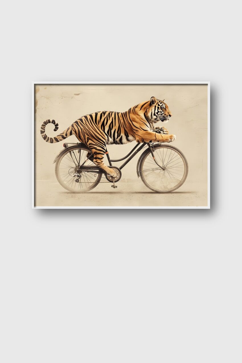 Fotografie Poster Tiger Fahrrad surreal orange schwarz