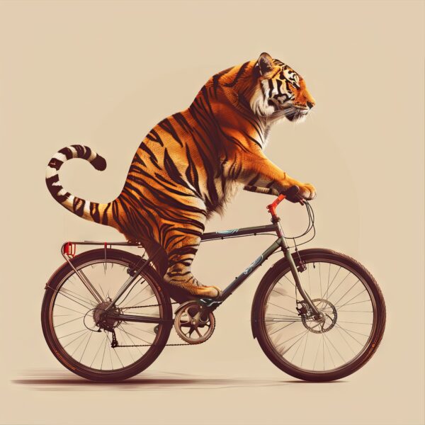 Tiger auf Fahrrad Leinwandbild