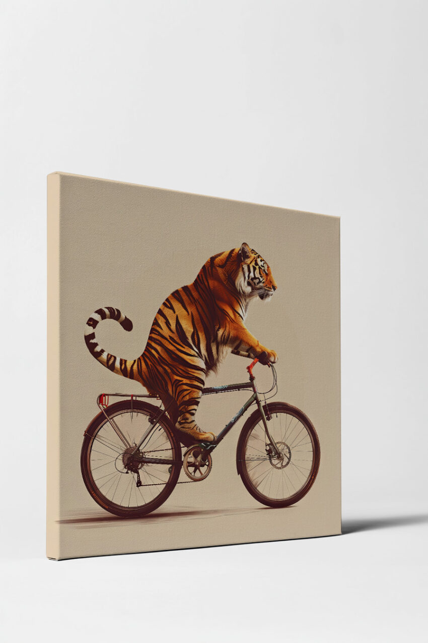 Digitale Kunst Poster Tiger Fahrrad orange schwarz
