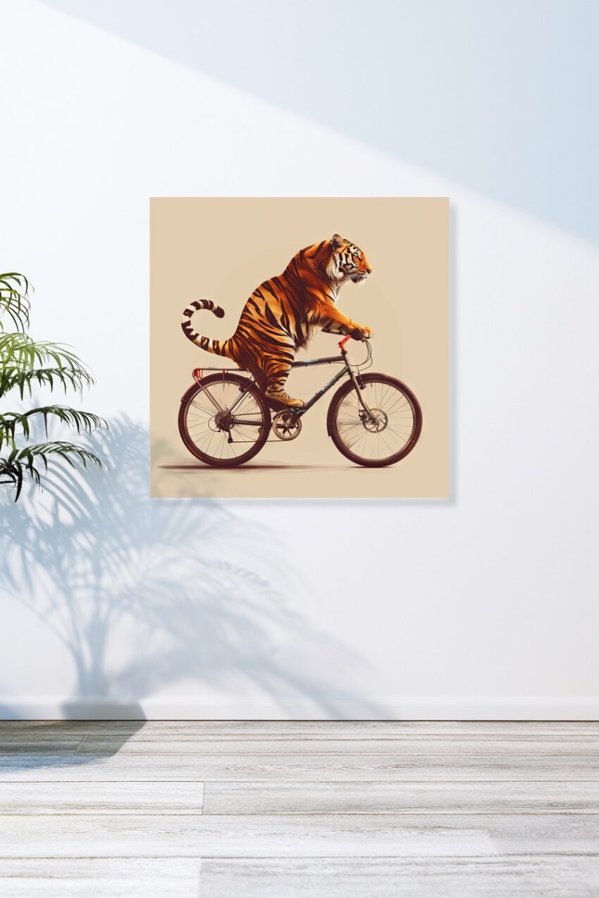 Digitale Kunst Poster Tiger Fahrrad orange schwarz