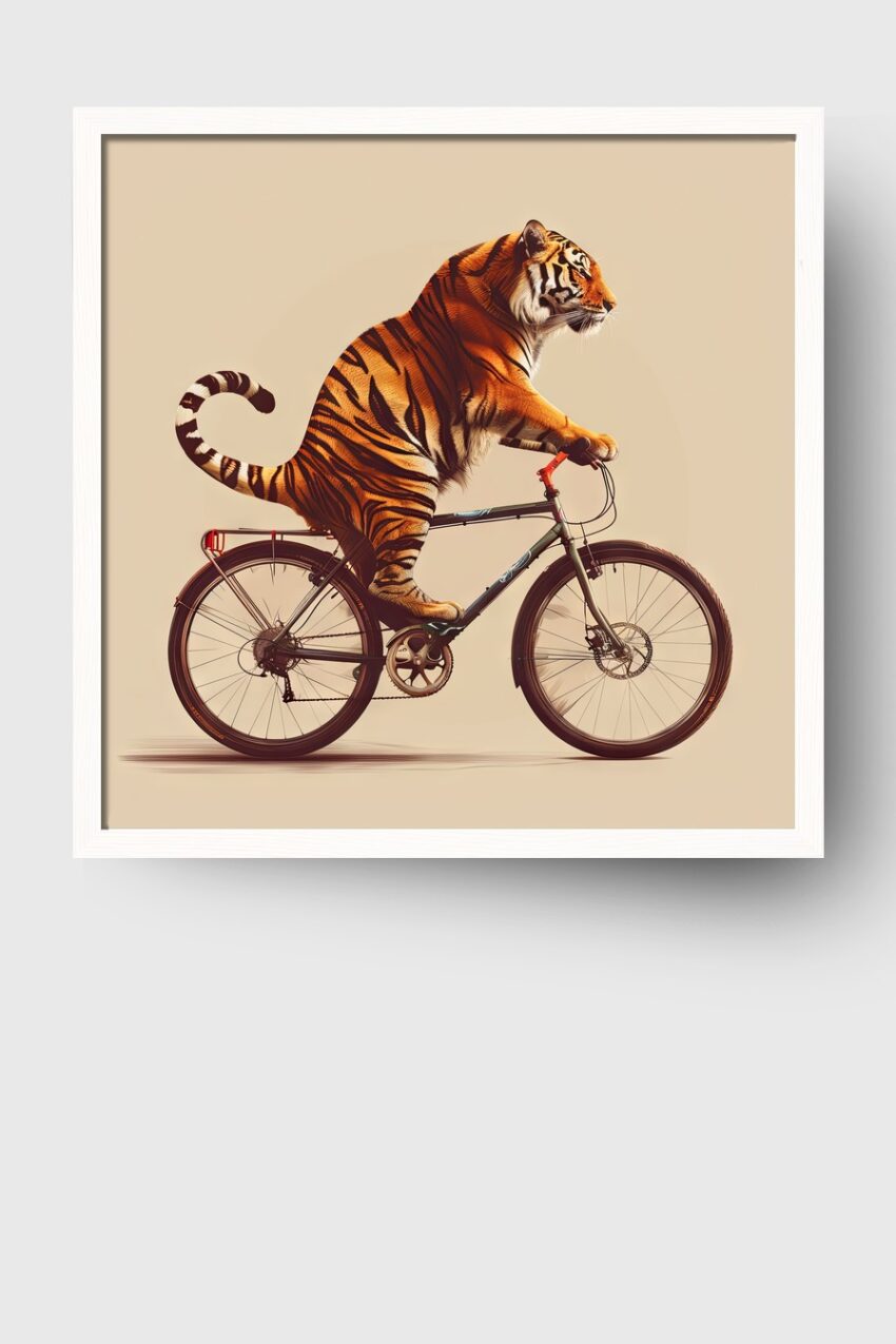 Digitale Kunst Poster Tiger Fahrrad orange schwarz