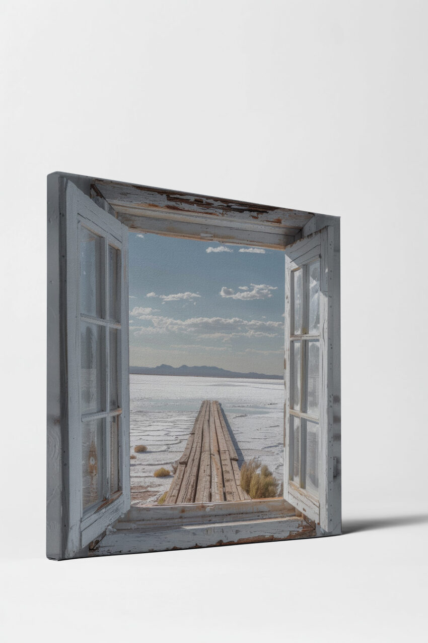 Fotografie Poster Fenster Pier Holz braun weiß