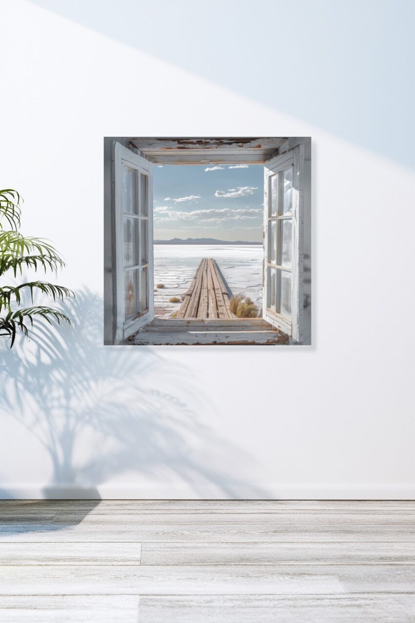 Fotografie Poster Fenster Pier Holz braun weiß
