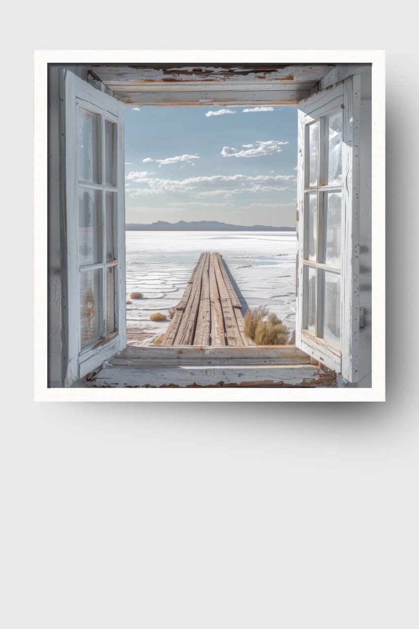 Fotografie Poster Fenster Pier Holz braun weiß