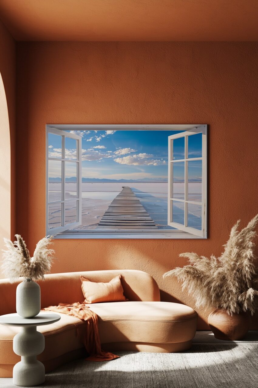 Fotografie Poster Steg Landschaft blau weiß klar