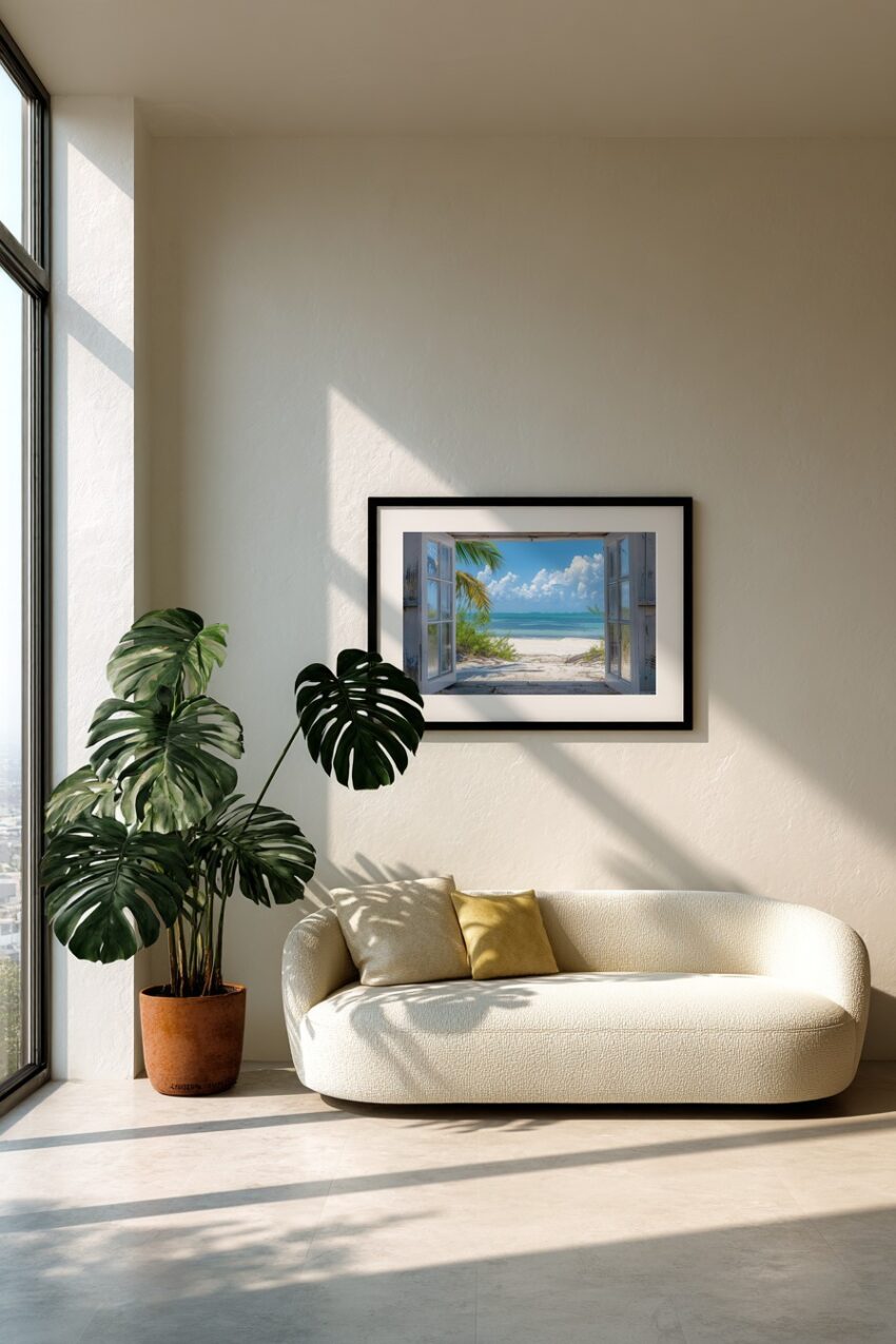 Fotografie Poster Strandblick offen türkis blau