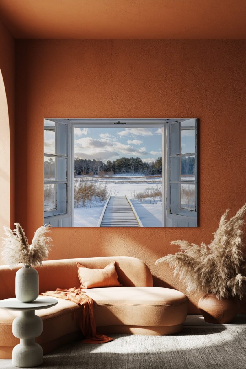 Fotografie Poster Steg Schnee Winterlandschaft hell