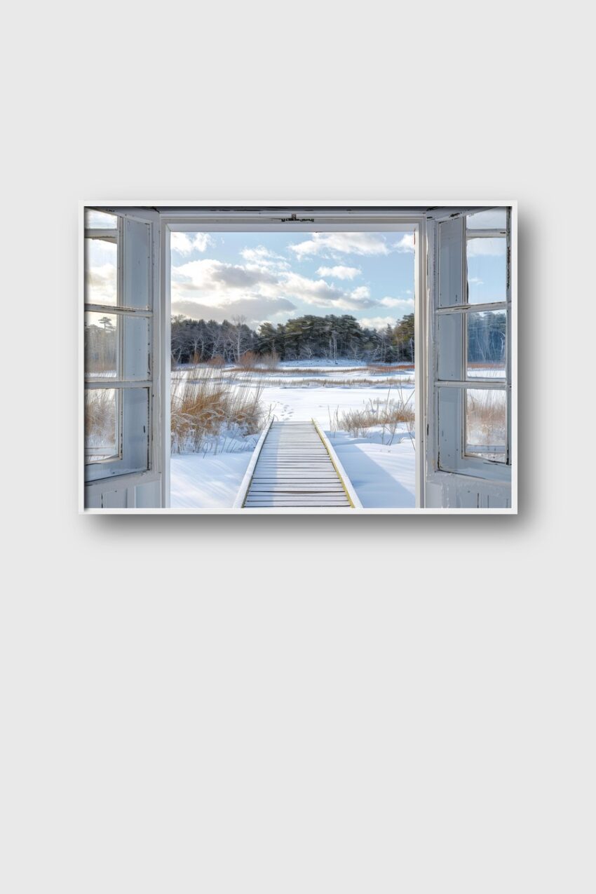 Fotografie Poster Steg Schnee Winterlandschaft hell