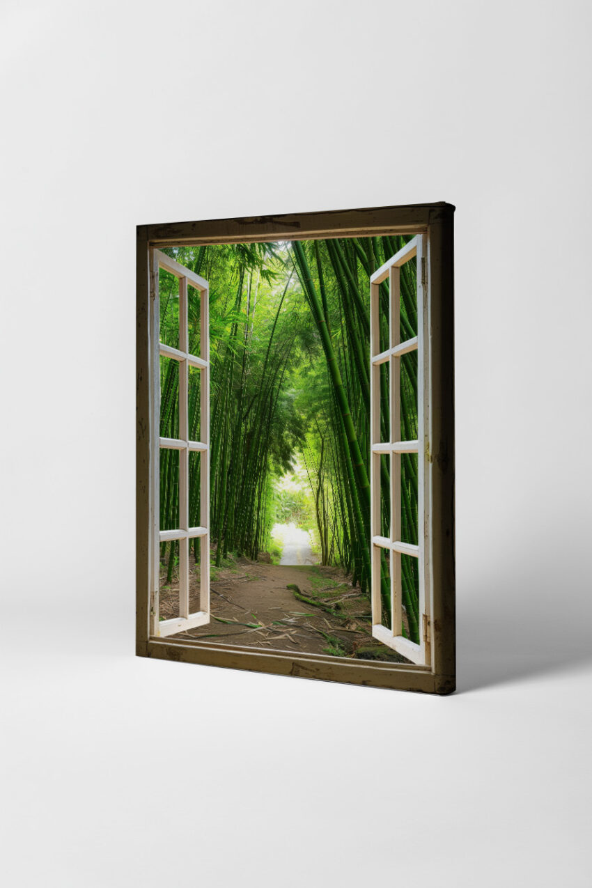 Fotografie Poster Bambuswald grüner Wald Pfad Fensterblick