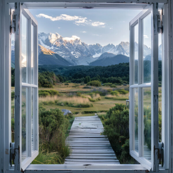 Gebirgspanorama Fensterblick Poster