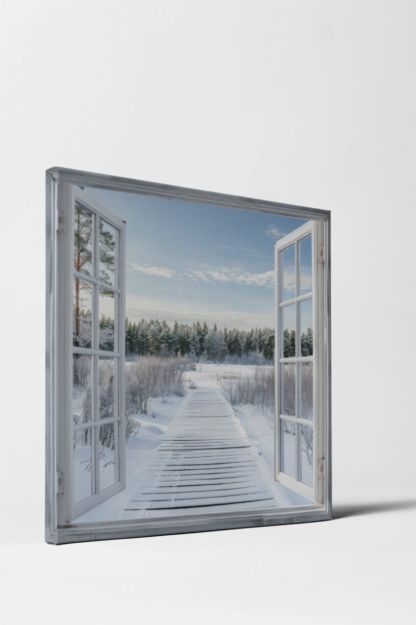 Fotografie Poster Winterweg verschneit offen Fenster