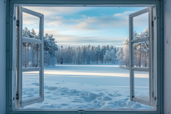 Winterlandschaft Fensterblick Gerahmt